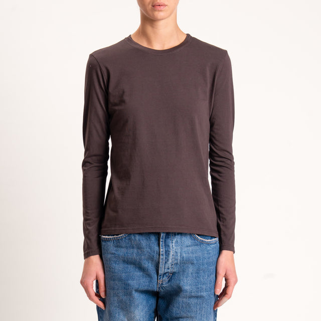 Zeroassoluto-T-shirt girocollo stretto cotone elasticizzato - moro