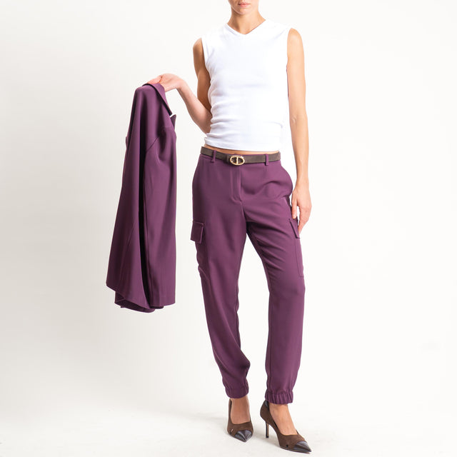 Zeroassoluto-Pantalone BEAUTY cargo tessuto fluido - barolo
