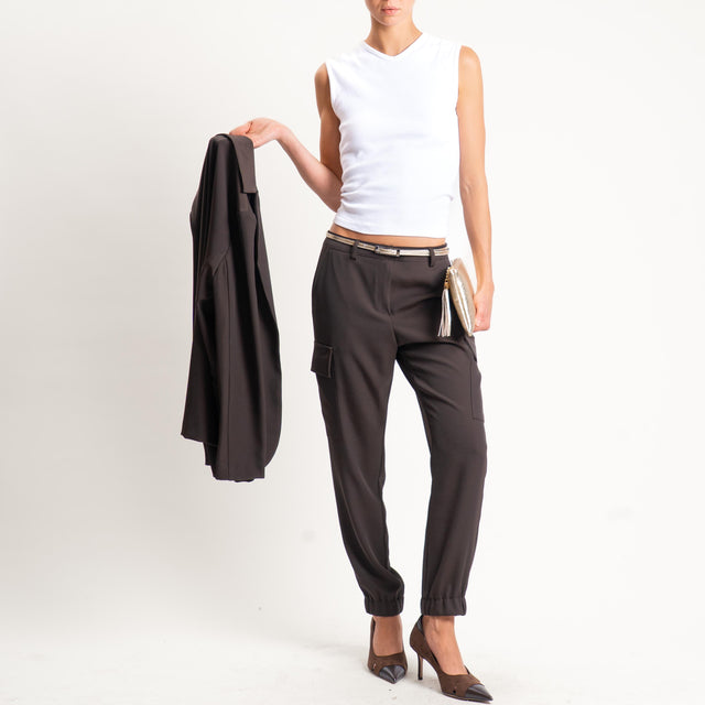 Zeroassoluto-Pantalone BEAUTY cargo tessuto fluido - moro