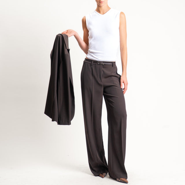 Zeroassoluto-Pantalone BERYL palazzo tessuto fluido - moro