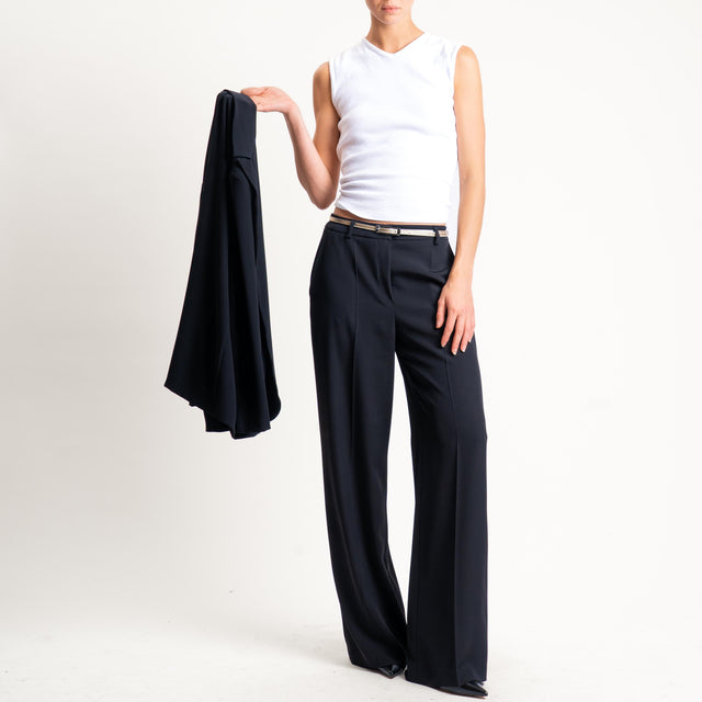 Zeroassoluto-Pantalone BERYL palazzo tessuto fluido - nero