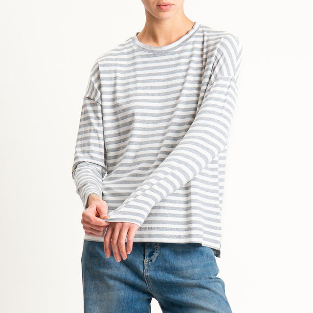 Zeroassoluto- T-shirt a righe scatola in jersey - latte/grigio melange