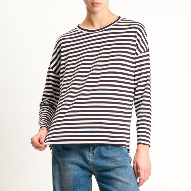 Zeroassoluto- T-shirt a righe scatola in jersey - latte/moro