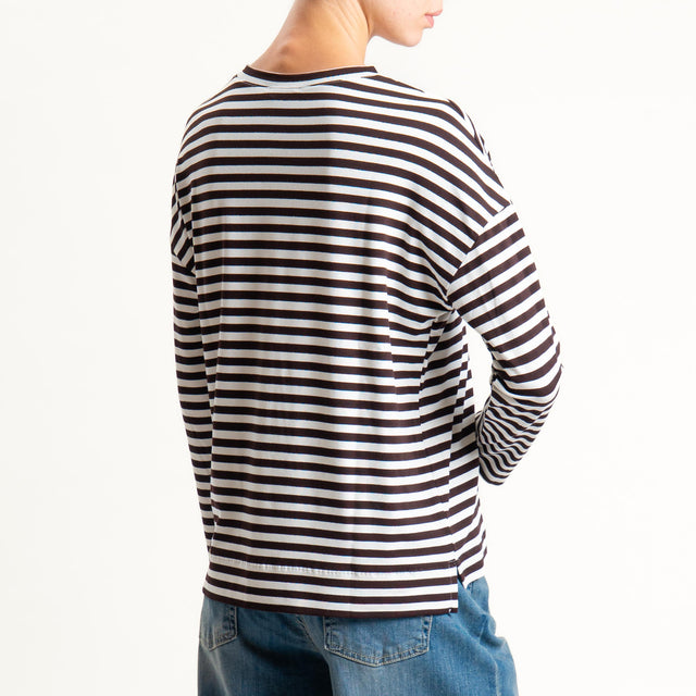 Zeroassoluto- T-shirt a righe scatola in jersey - latte/moro