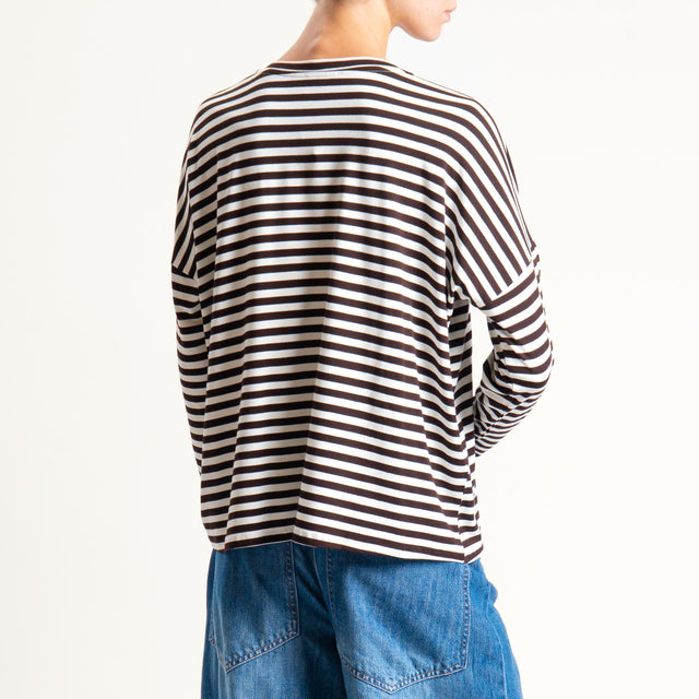 Zeroassoluto-T-shirt a righe scollo a v in jersey - latte/moro