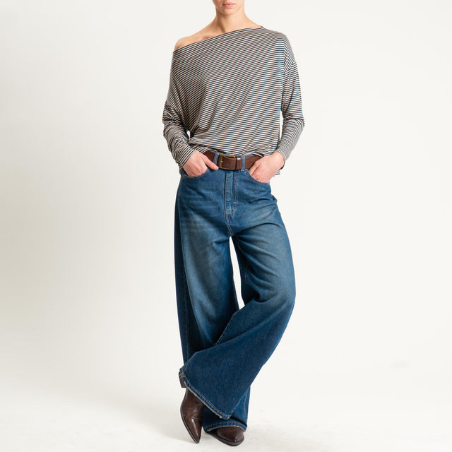 Zeroassoluto-T-shirt CLOE righe in jersey - beige/verde bottiglia