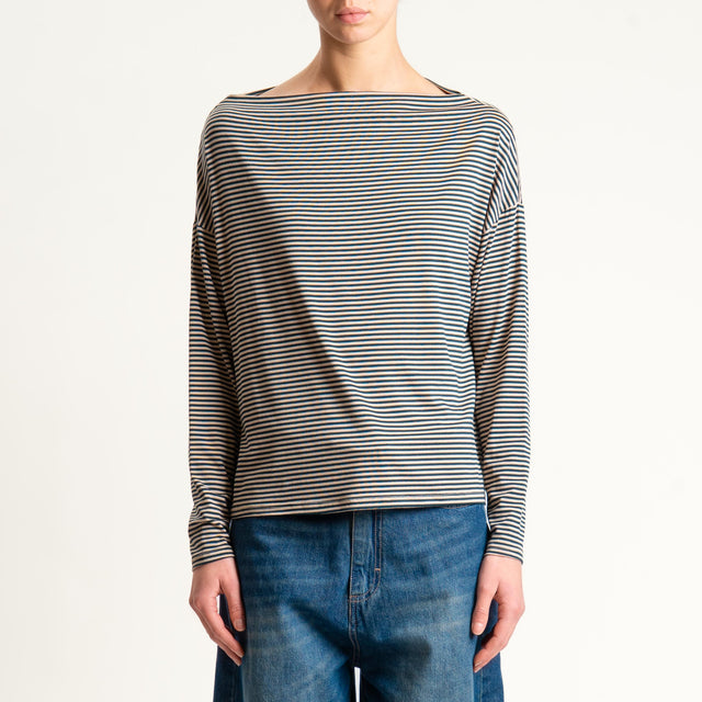 Zeroassoluto-T-shirt CLOE righe in jersey - beige/verde bottiglia