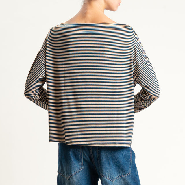 Zeroassoluto-T-shirt CLOE righe in jersey - beige/verde bottiglia