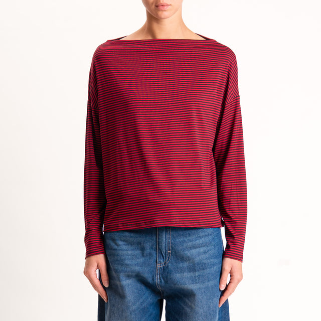 Zeroassoluto-T-shirt CLOE righe in jersey - cherry/nero
