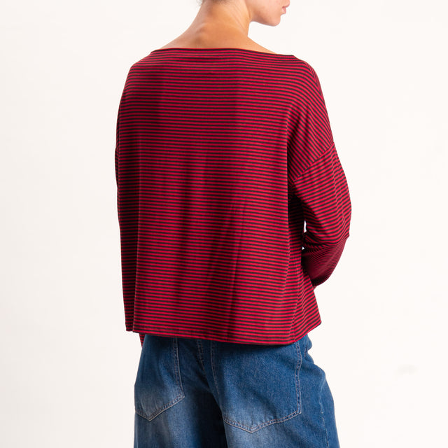 Zeroassoluto-T-shirt CLOE righe in jersey - cherry/nero