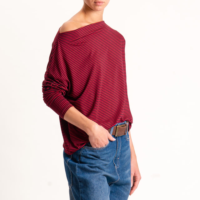 Zeroassoluto-T-shirt CLOE righe in jersey - cherry/nero
