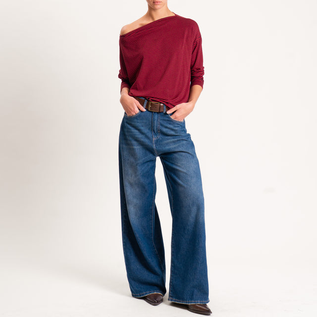 Zeroassoluto-T-shirt CLOE righe in jersey - cherry/nero