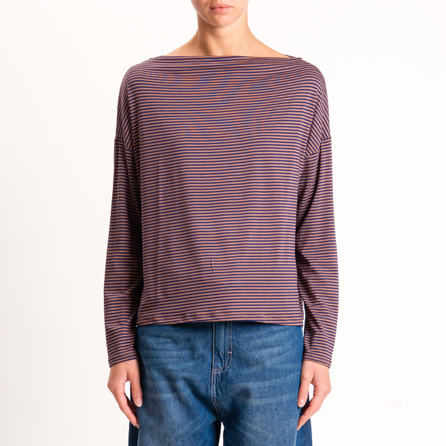 Zeroassoluto-T-shirt CLOE righe in jersey - cuoio/blu