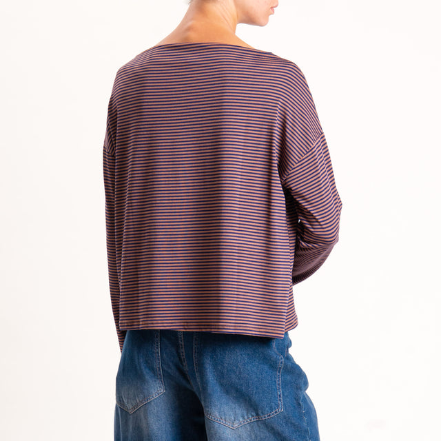 Zeroassoluto-T-shirt CLOE righe in jersey - cuoio/blu
