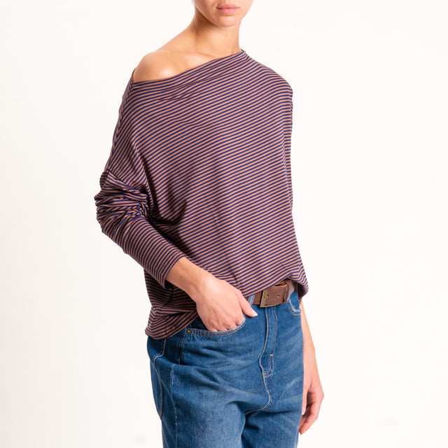 Zeroassoluto-T-shirt CLOE righe in jersey - cuoio/blu