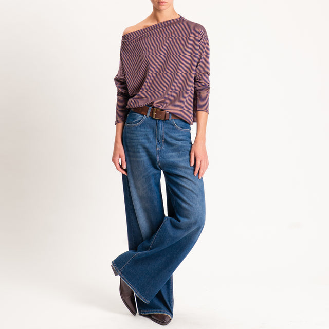 Zeroassoluto-T-shirt CLOE righe in jersey - cuoio/blu