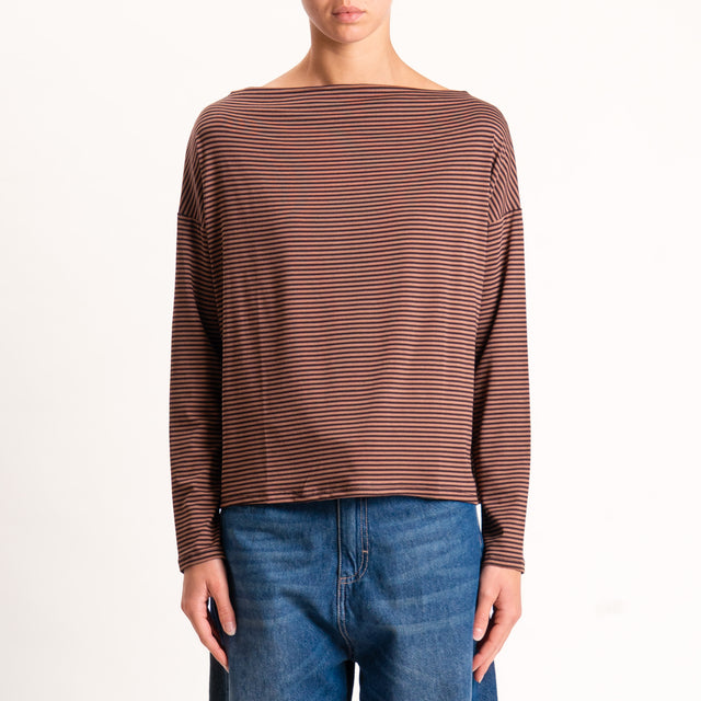 Zeroassoluto-T-shirt CLOE righe in jersey - cuoio/moro