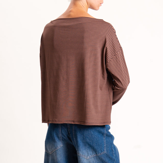 Zeroassoluto-T-shirt CLOE righe in jersey - cuoio/moro