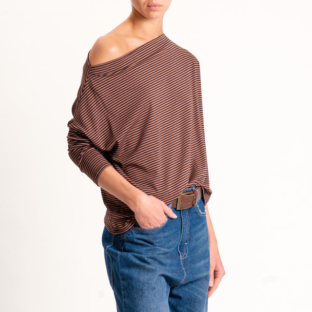 Zeroassoluto-T-shirt CLOE righe in jersey - cuoio/moro