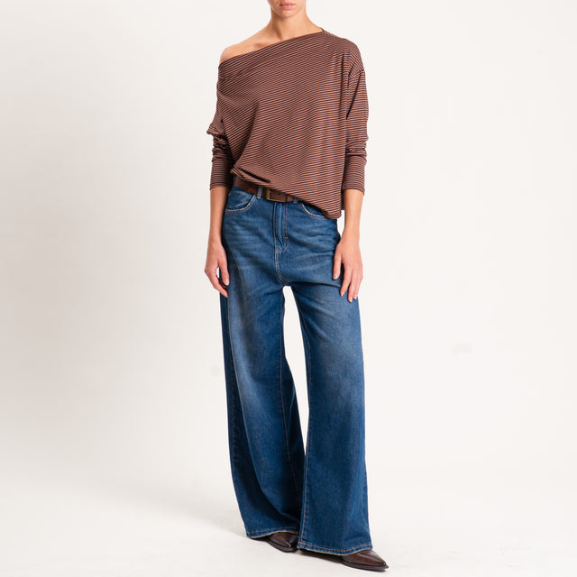 Zeroassoluto-T-shirt CLOE righe in jersey - cuoio/moro