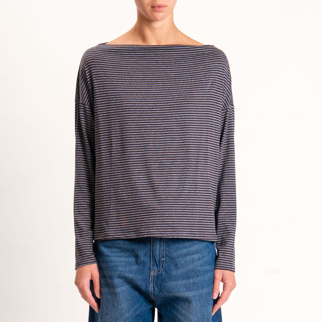Zeroassoluto-T-shirt CLOE righe in jersey - moro/grigio melange