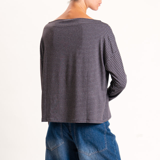 Zeroassoluto-T-shirt CLOE righe in jersey - moro/grigio melange