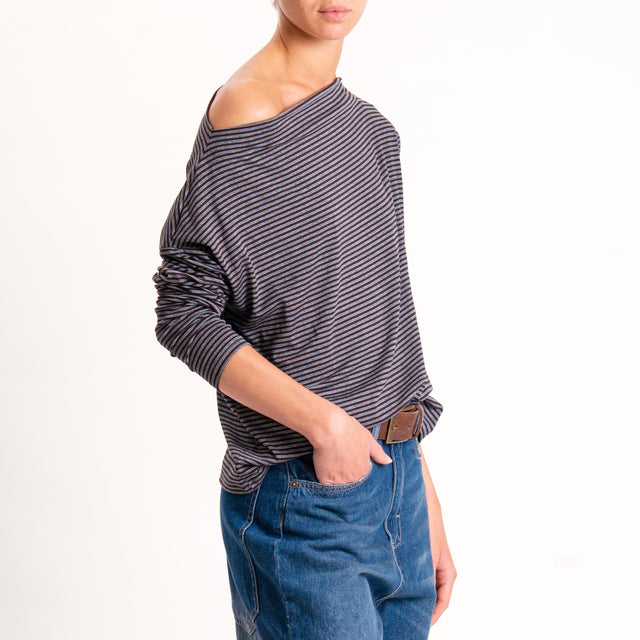 Zeroassoluto-T-shirt CLOE righe in jersey - moro/grigio melange