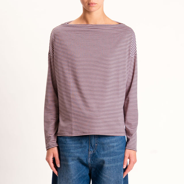 Zeroassoluto-T-shirt CLOE righe in jersey - moro/rosa