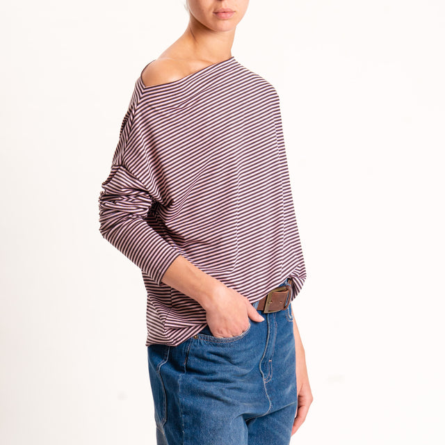 Zeroassoluto-T-shirt CLOE righe in jersey - moro/rosa