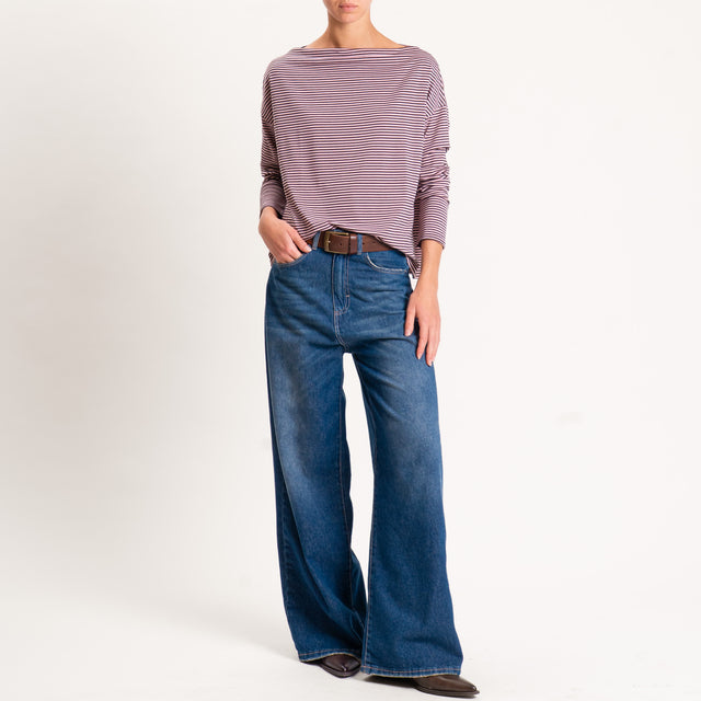 Zeroassoluto-T-shirt CLOE righe in jersey - moro/rosa