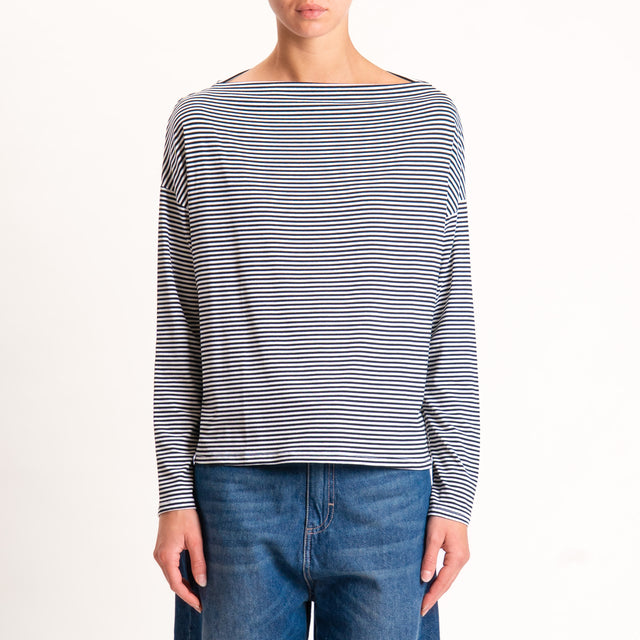 Zeroassoluto-T-shirt CLOE righe in jersey - nero/latte