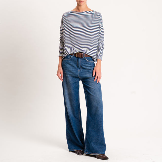 Zeroassoluto-T-shirt CLOE righe in jersey - nero/latte