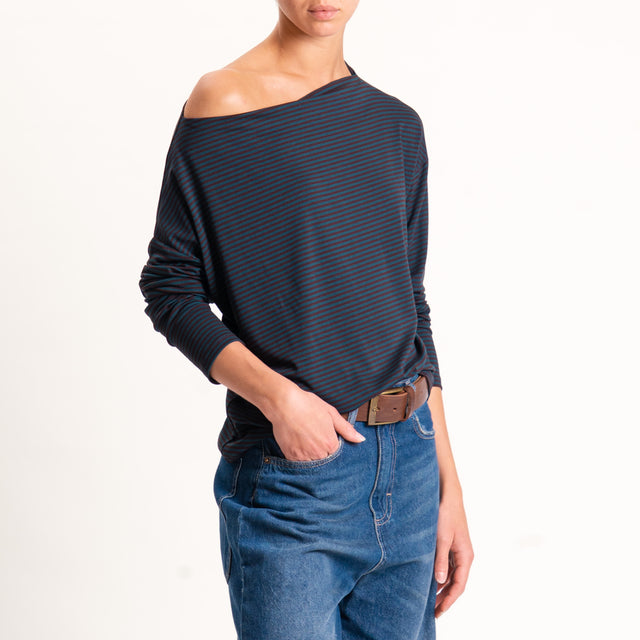 Zeroassoluto-T-shirt CLOE righe in jersey - ottanio/moro