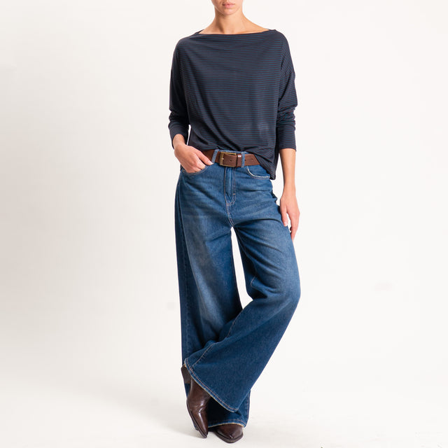 Zeroassoluto-T-shirt CLOE righe in jersey - ottanio/moro
