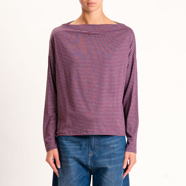 Zeroassoluto-T-shirt CLOE righe in jersey - vino/grigio melange