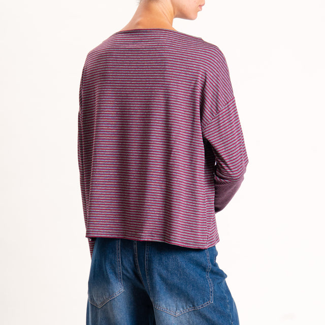 Zeroassoluto-T-shirt CLOE righe in jersey - vino/grigio melange