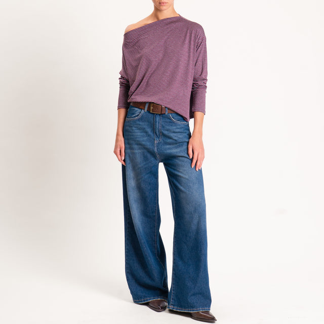Zeroassoluto-T-shirt CLOE righe in jersey - vino/grigio melange