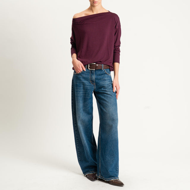 Zeroassoluto-T-shirt CLOE righe in jersey - cherry/nero