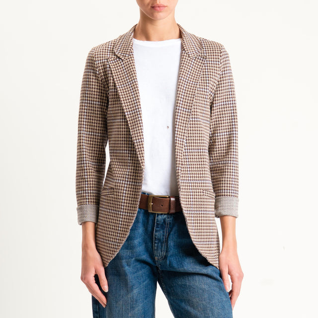 Zeroassoluto-Giacca JIN elasticizzata - pied de poule sand/choco/latte