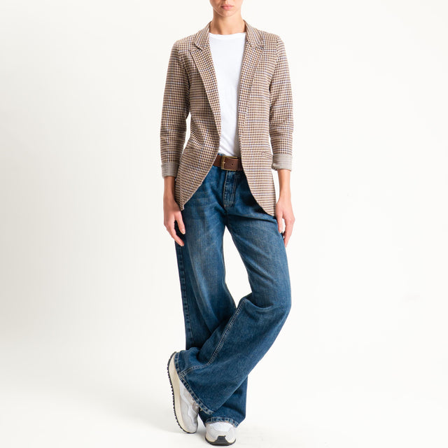 Zeroassoluto-Giacca JIN elasticizzata - pied de poule sand/choco/latte