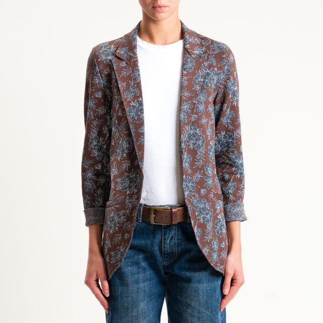 Zeroassoluto-Giacca JIN elasticizzata - floreale lurex cioccolato/piombo