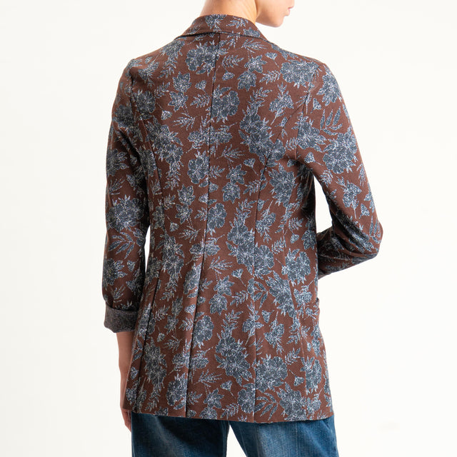 Zeroassoluto-Giacca JIN elasticizzata - floreale lurex cioccolato/piombo