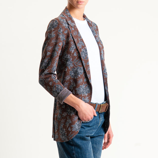 Zeroassoluto-Giacca JIN elasticizzata - floreale lurex cioccolato/piombo