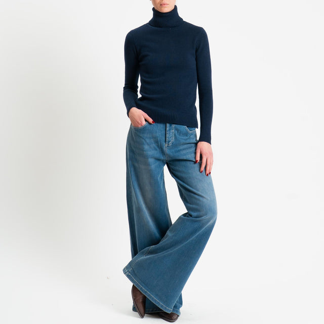 Zeroassoluto-Maglia collo alto doppio filo bordi a coste - blu