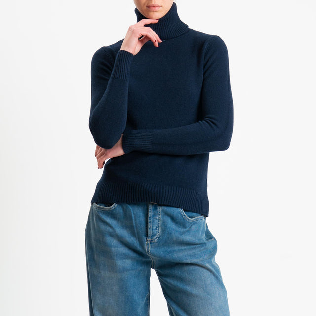 Zeroassoluto-Maglia collo alto doppio filo bordi a coste - blu