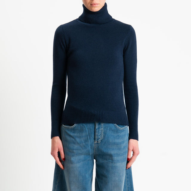 Zeroassoluto-Maglia collo alto doppio filo bordi a coste - blu