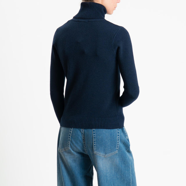 Zeroassoluto-Maglia collo alto doppio filo bordi a coste - blu