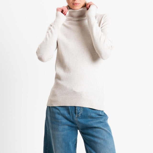 Zeroassoluto-Maglia collo alto doppio filo bordi a coste - cacha