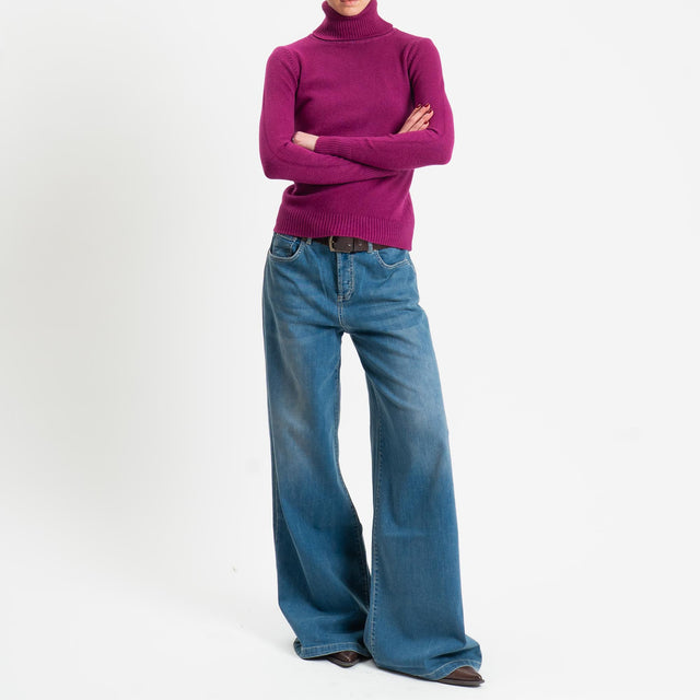 Zeroassoluto-Maglia collo alto doppio filo bordi a coste - ciclamino