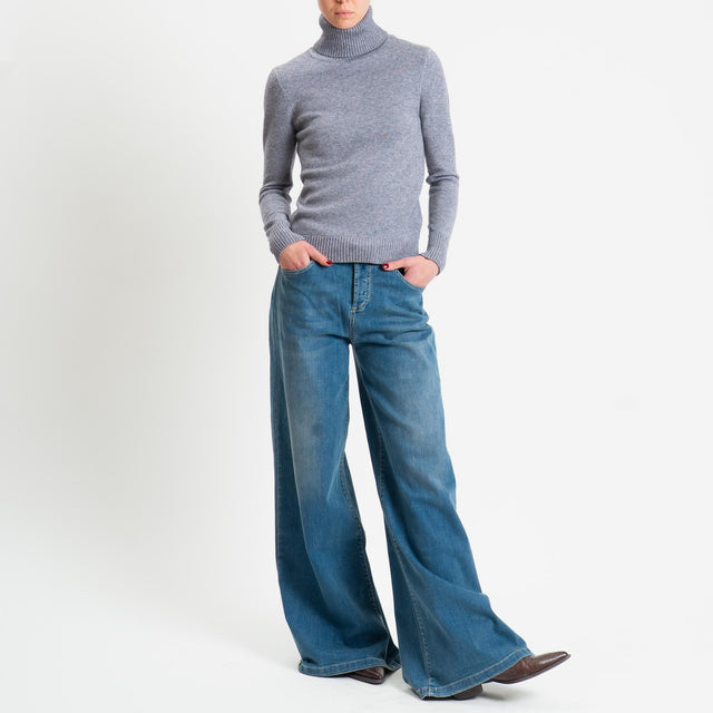 Zeroassoluto-Maglia collo alto doppio filo bordi a coste - grigio melange